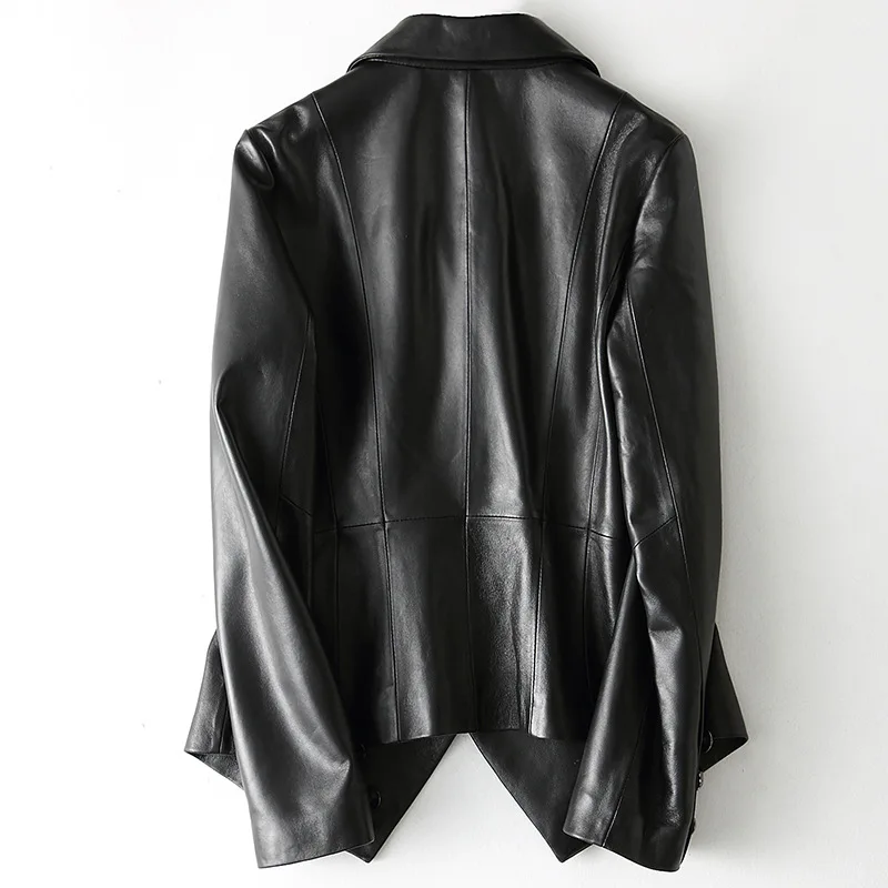 2021 Office Lady Sheepskin Shearling Jacket Women Black Long Sleeves Single Button Female Classic Style Genuine Leather Jacket