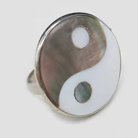 natural shell rings charm big oval tai chi diagram retro simple alloy rings gift for women man adjustable 30x30mm