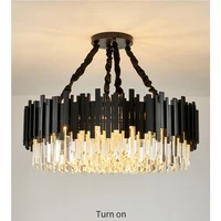 jmzm modern led crystal chandelier luxury pendant light black stainless steel hanging lamp living dining room kitchen hotel loft