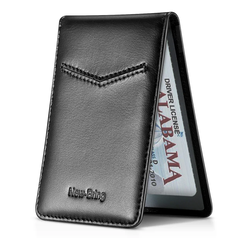 Black Cow Leather Карбоновое волокно-вид водительских прав тонкий кредитный держатель для карт передний карман слот для карт тонкий бумажник для карт для мужчин минималистичный кошелек для денег - Цвет: Black Cow Leather