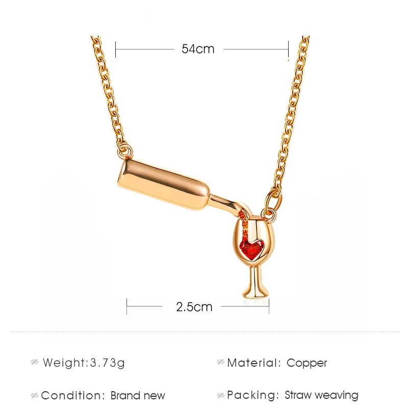 Кристалл красное сердце вина бутылки ожерелья для женщин Стразы розовое золото