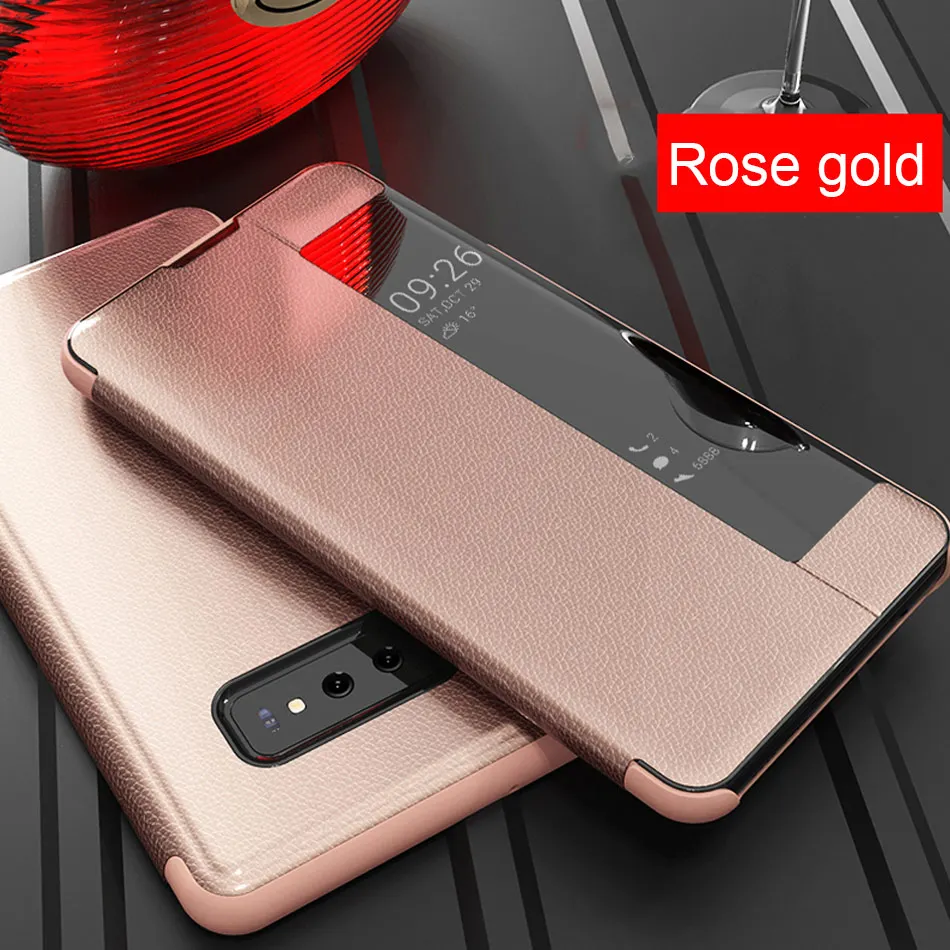 Роскошный кожаный флип-чехол для samsung Galaxy S7Edge S9 S8 S10 Plus, противоударный чехол для телефона A7 Smart View - Цвет: Rose gold