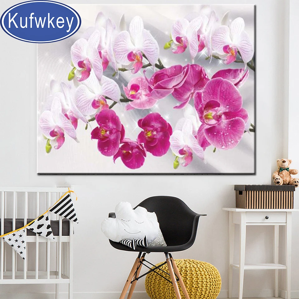 

5d Diamond Painting Flowers Orchid Full Square Rhinestones Embroidery Mosaic 100% Round Picture Diamond Crafts 3d Home Art