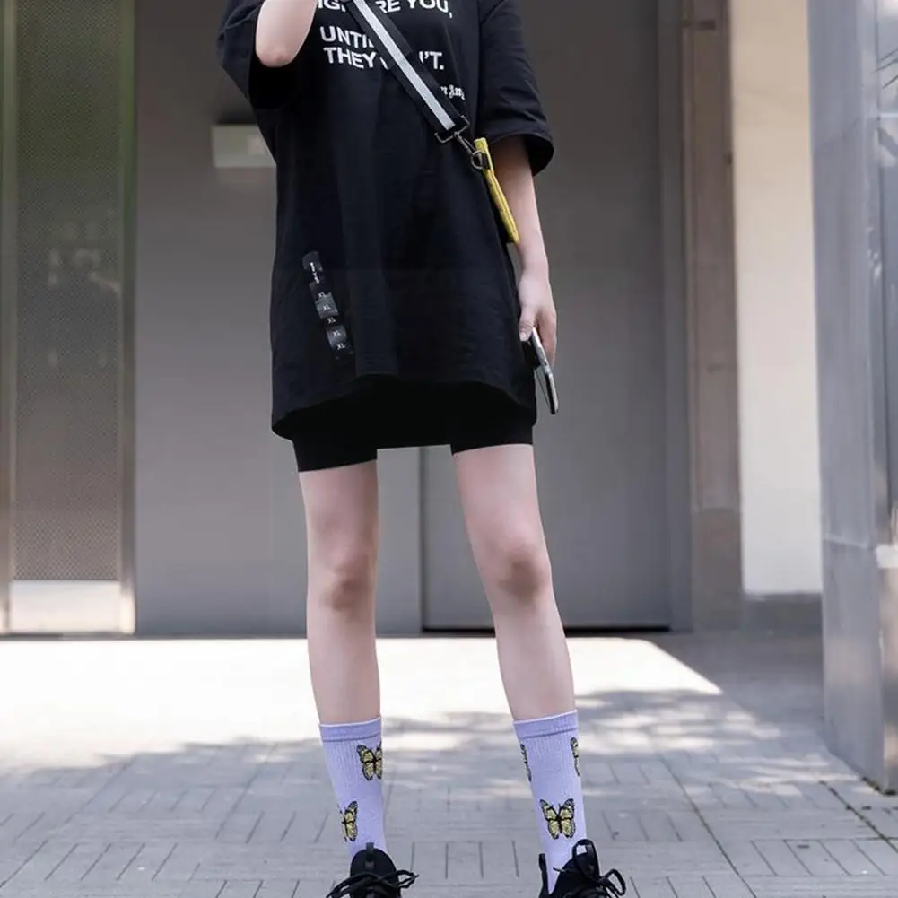 

2021spring Summer New Small Butterfly Jacquard Tube Socks Lovely Sock Pure Cotton Socks Cotton Combed Pattern Girl K9H1