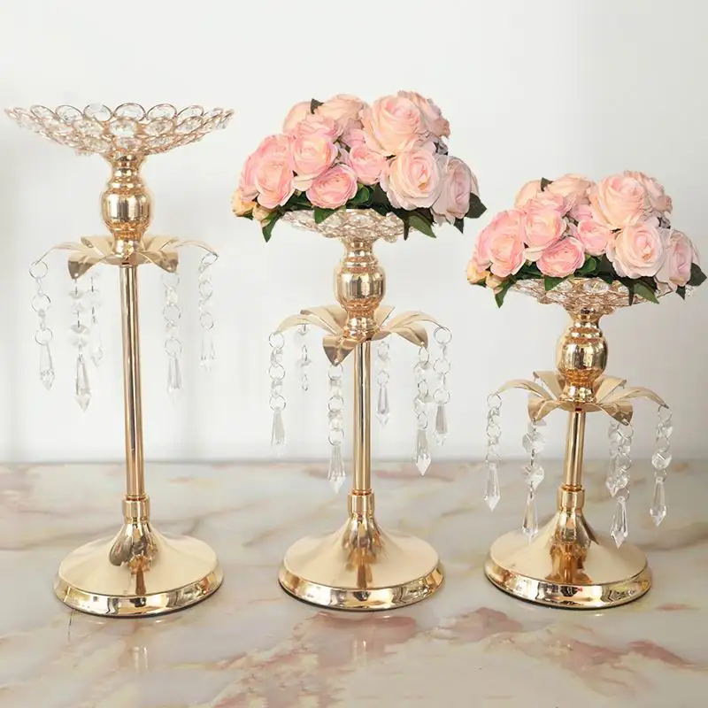 

Gold Crystal Candle Holder Wedding Decoration Table Center pieces Candelabra Party Flower Vase Holder Home Decoration