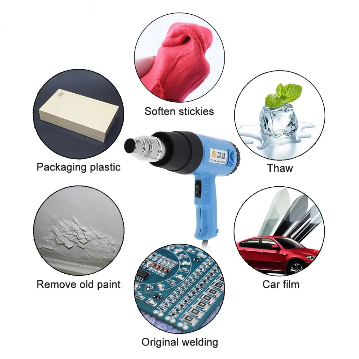 

Industrial Electric Hot Air Gun Thermoregulator Heat Guns with 5 Nozzles Tool for Wallpaper Paint Stripping /Shrink Wrapping