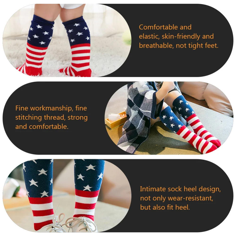 

2 Pairs Cotton Socks Independence Day Baby Mid-calf Socks Infant Socks