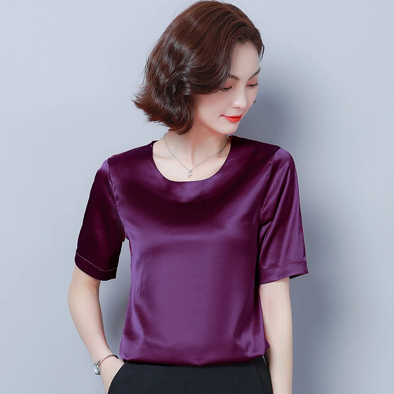 

Korean Fashion Silk Women Blouses Satin Short Sleeve Pink Women Shirts Plus Size XXXL/4XL Womens Tops and Blouses Ladies Tops