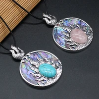 trendy natural abalone shell pendant necklace unique flame rose quartzs charms leather chain necklaces for women jewelry gift