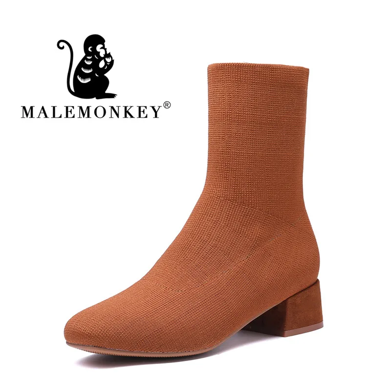Женские ботинки на высоком каблуке с круглым носком коллекция 2019 года Простые