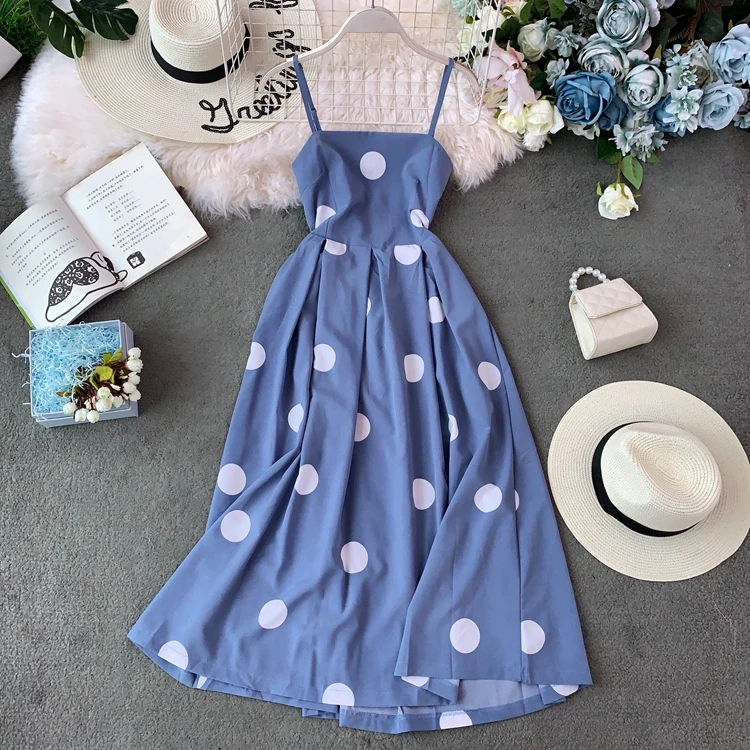 Женское платье миди FMFSSOM черное белое синее ТРАПЕЦИЕВИДНОЕ ПЛАТЬЕ в крупный