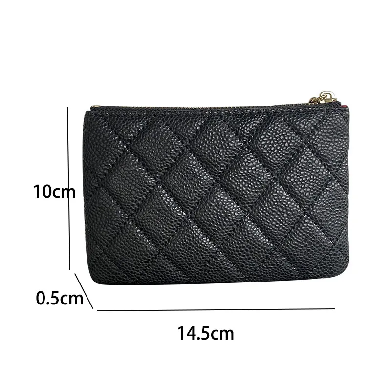 

Free Shipping High Quality Leather Coin Purse Female Clutch Bag Zipper Caviar Card Bag Ball Pattern Key Chain Buckle Bag Classic