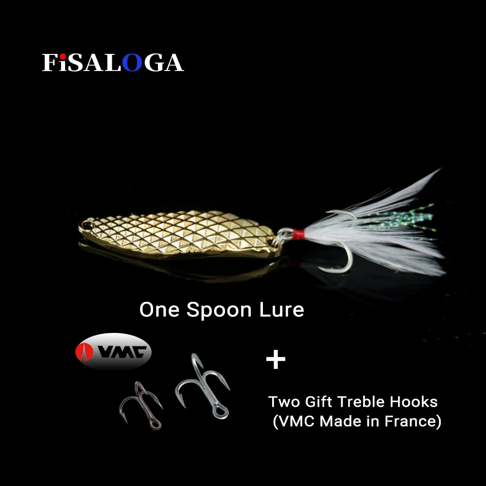 Блесна FiSALOGA Spoon 7,5 г, 10 г, 15 г, 20 г, для рыбной ловли, сверкающие вертушки, чайные ложки, безделушки, форель, щука, Meps, приманки в подарок, 2 VMC тройн...
