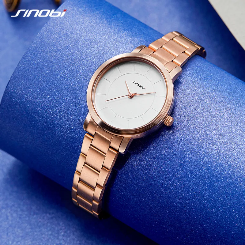 Golden Women Fashion Watches Sinobi Original Design Woman's Quartz WristWatch Couple Clock Steel Geneva Relogio 2020 Gift Watch  - buy with discount