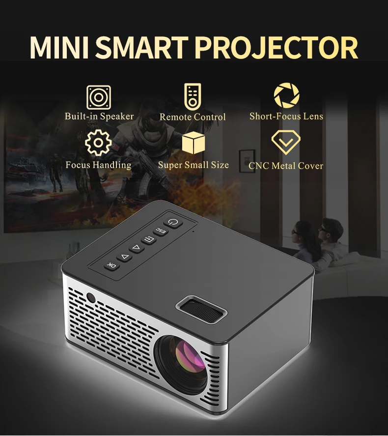 UNIC UC26 светодиодный портативный карманный проектор Поддержка AV tf-карты USB HDMI 5V-2A питание в фортепиано лакированный 1080P