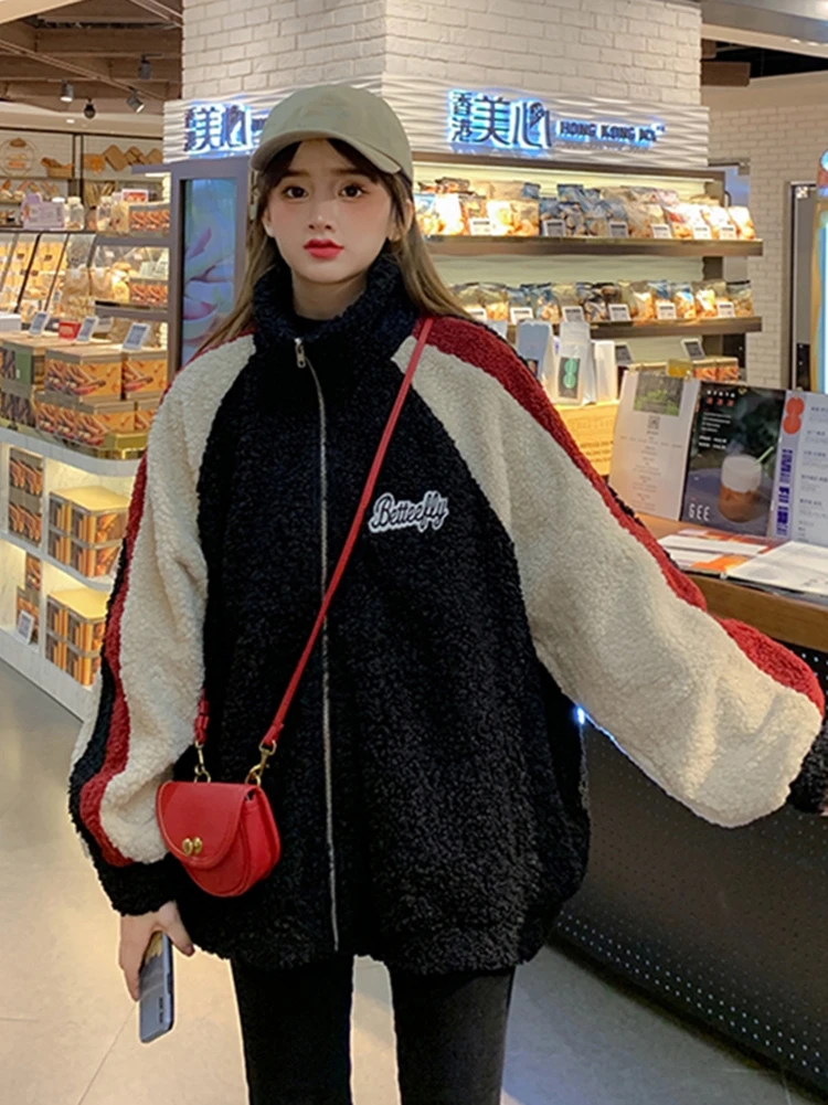 

Coat new women's autumn and winter Joker Korean loose lamb wool padded jacket baseball suit ins tide