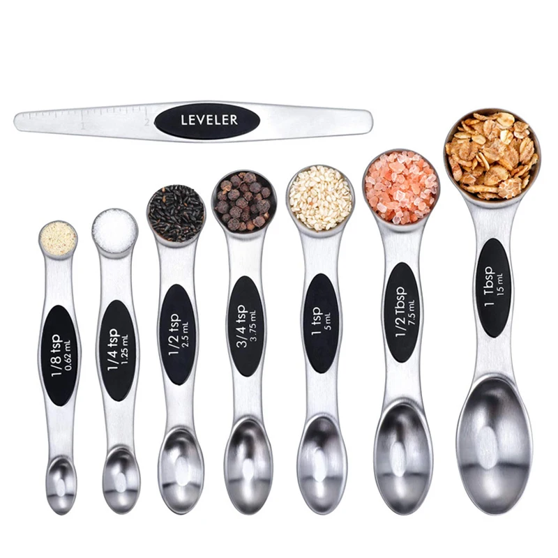 

8pcs/set Stainless Steel Measuring Spoon Teaspoon Coffee Sugar Scoop Baking Cooking Measuring Cups Double End Kitchen Gadgets