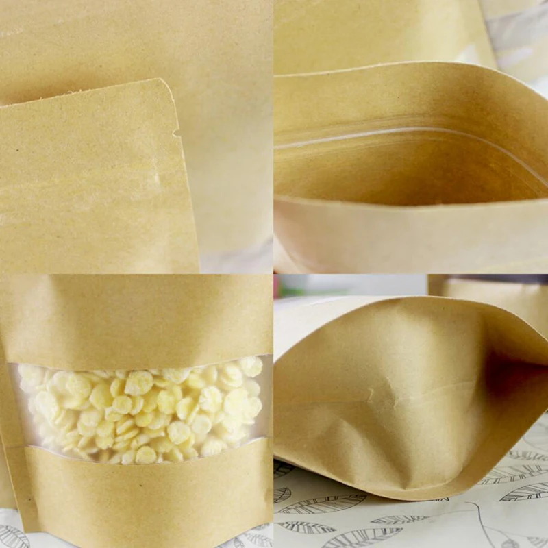 Толстые пакеты из крафт-бумаги 100 шт. многоразовые герметичные с замком на молнии