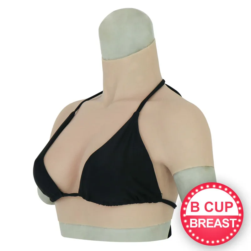 Top B-cup Realistic Silicone Breast Form for Crossdresser Drag Queen Shemale Cosplay Transgender Short Sleeve Fake Boobs