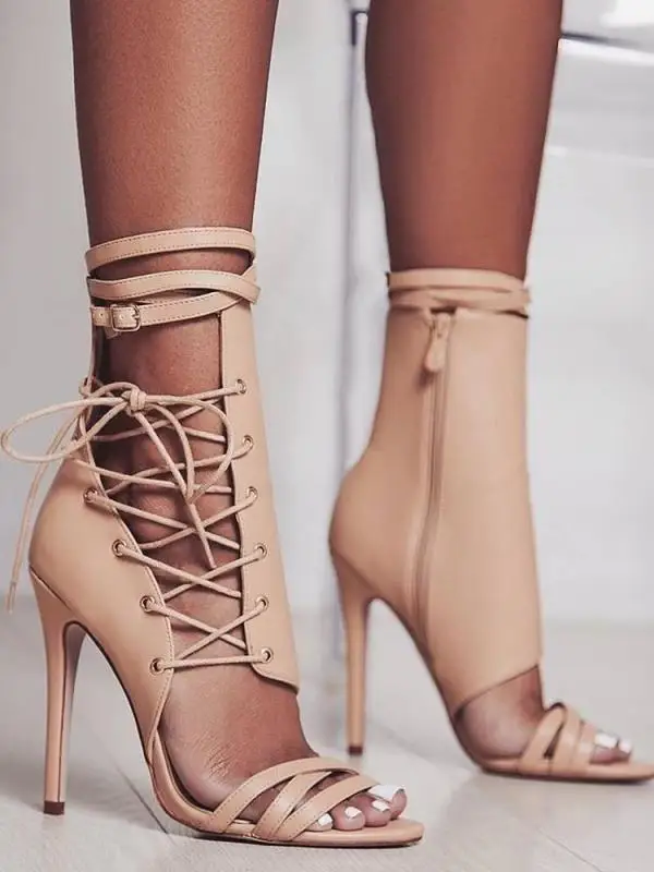 

Summer Ultra-fine High-heeled Women's Shoes Cross Straps Belt Buckle Sandals Roman Women's Sandals Sexy Hollow Peep Toe Sandals