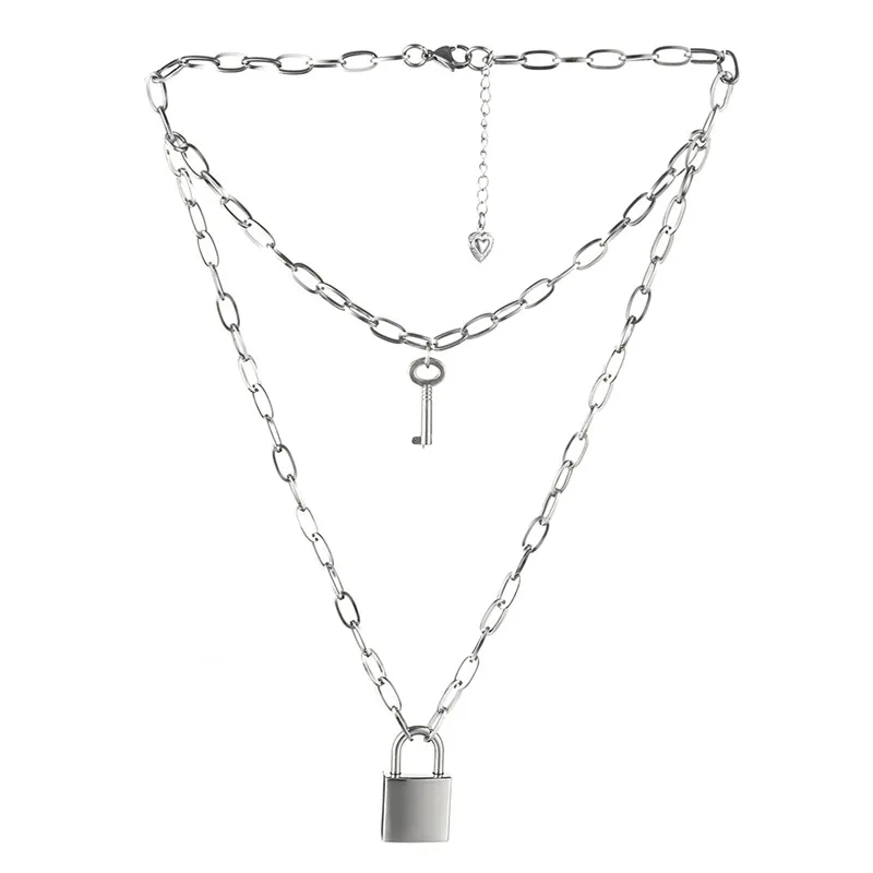padlock necklaces 24 стиля панк готический замок ожерелье s для женщин Рок Хип-хоп подвеска в виде ключа и замка серебряные цепочки ювелирные изделия для мужчин подарок - Окраска металла: padlock necklaces
