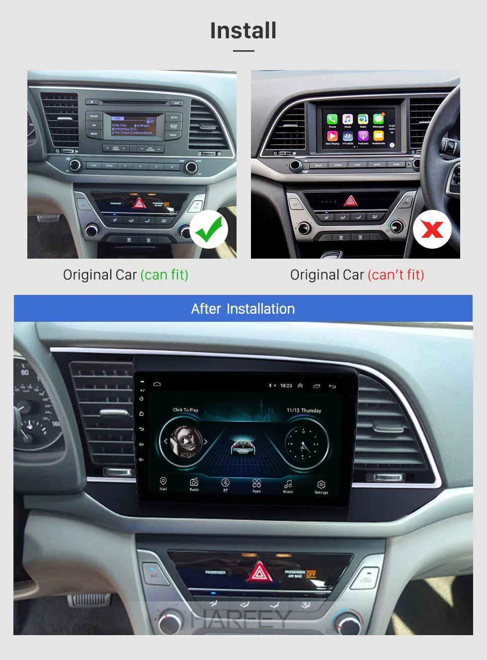 Harfey головное устройство левая рука для hyundai Elantra " HD сенсорный экран Android 8,1 радио gps Navi Поддержка Wi-Fi видео Bluetooth