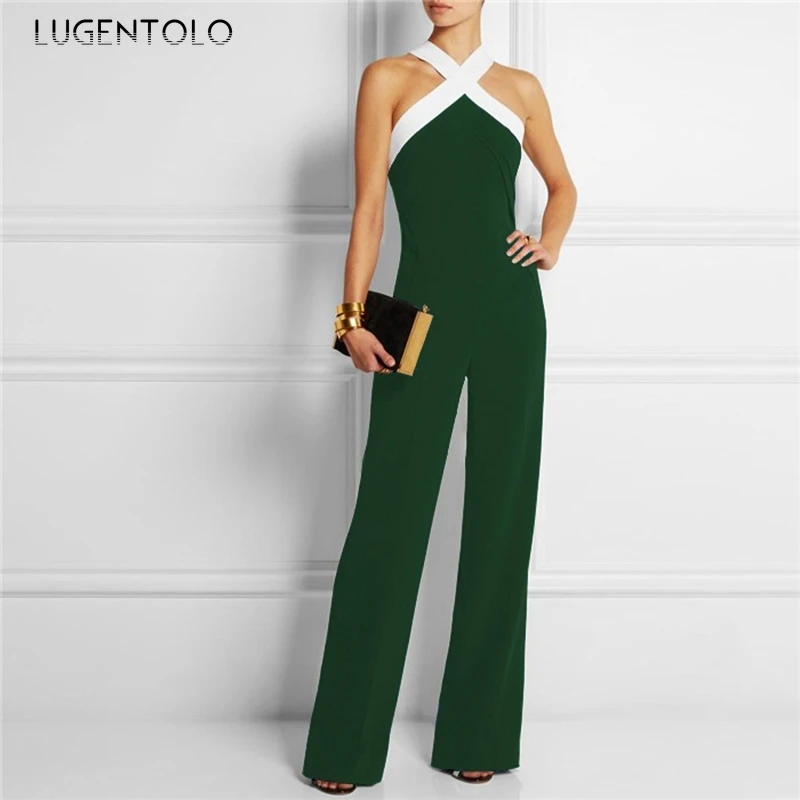 

Lugentolo элегантный женский комбинезон сексуальный комбинезон без рукавов с лямкой на шее с Однотонная повседневная обувь тонкий женские длин...