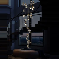 led luxury crystal stone designer chandelier lighting lustre hanging lamps suspension luminaire lampen for staincase