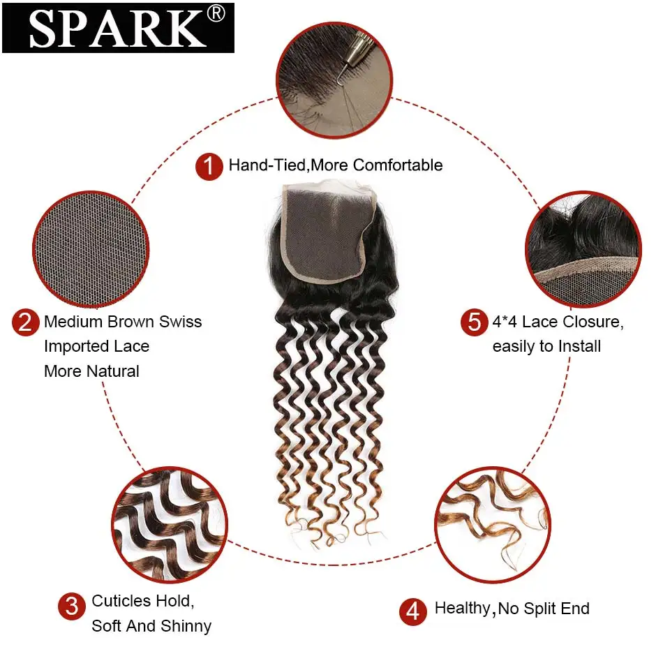 Бразильские волнистые пряди из человеческих волос с закрытием средние волосы Remy