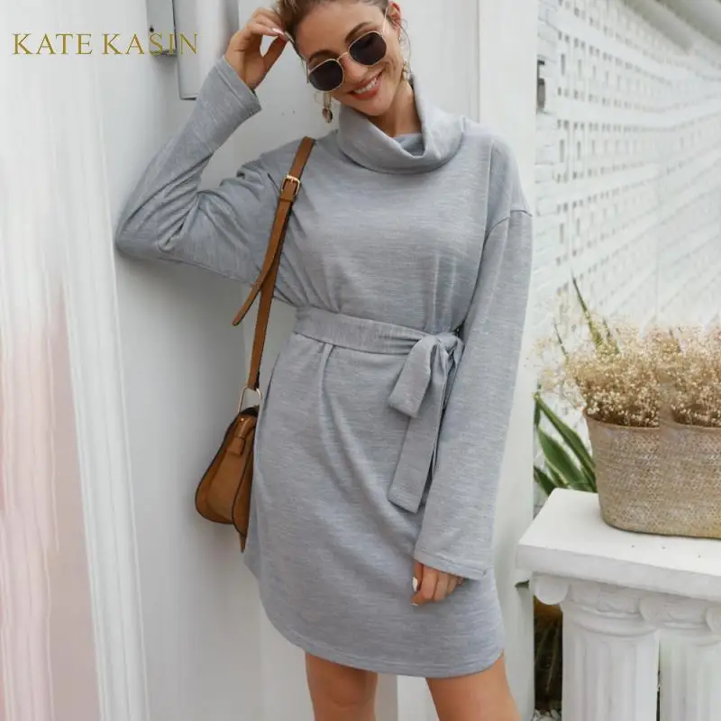 Kate Kasin 2019 осень Новая женская Повседневная футболка с длинным рукавом платье мода