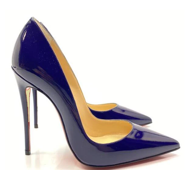 

Moraima Snc Blue Patent leather High Heel Shoes Women Pointed Toe Stiletto Heels Sexy 12/10/8cm Pumps Dress Shoe