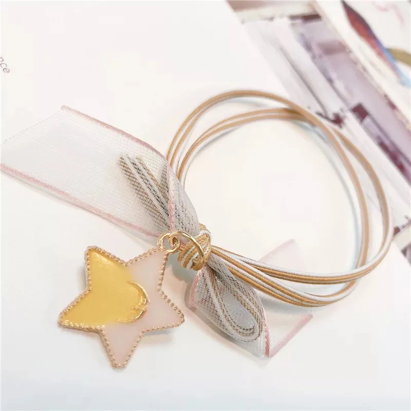 Простая маленькая свежая резинка для волос в Корейском стиле со звездами круглая