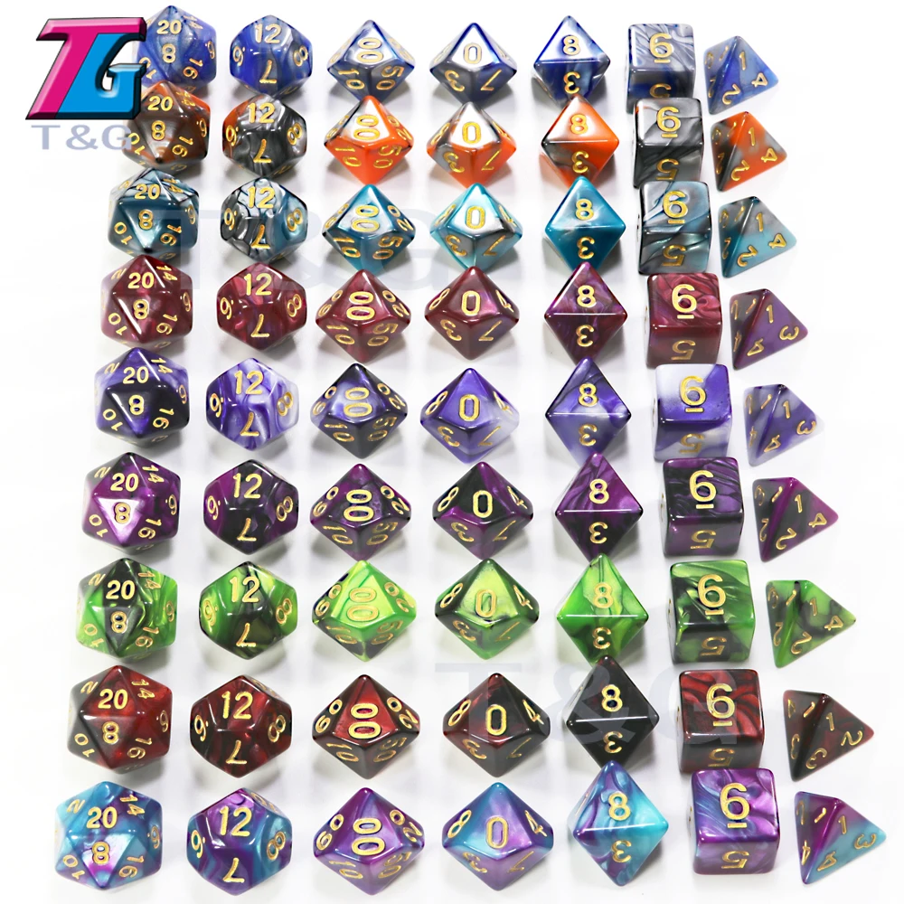 Двухцветные игральные кости DnD наборы высокого качества с золотыми цифрами 7
