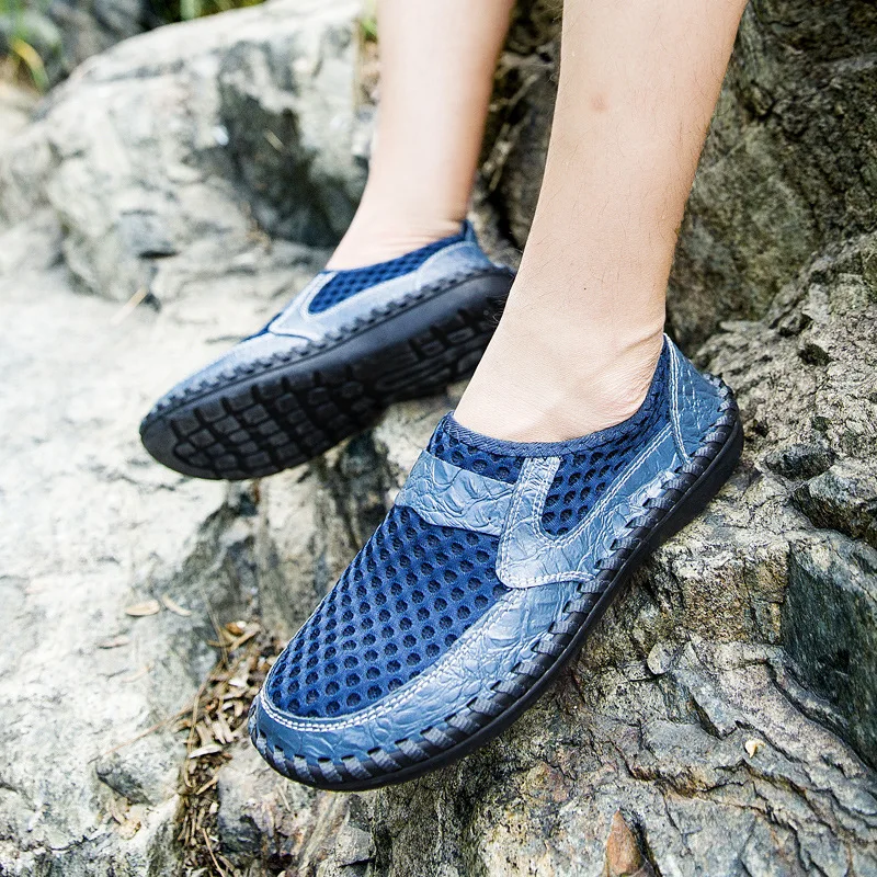 

Summer Hollow Mesh Breathable Trend Handmade Loafers Mesh 4748 Extra Large Size Single Shoes Casual Men's Shoes