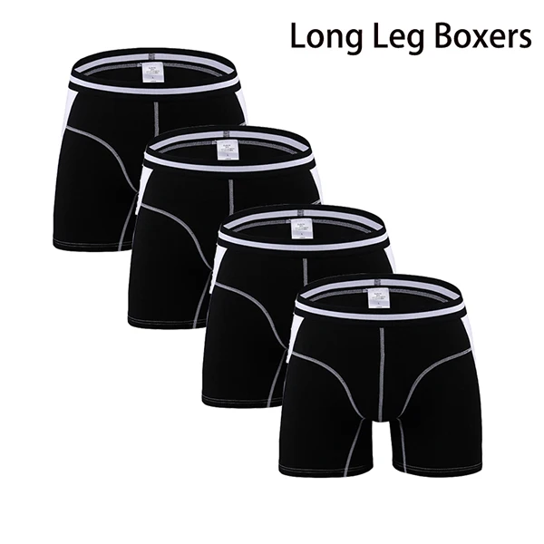 Black 4pcs Long 4 шт./лот, удобные, длинные, короткие, мужские шорты-боксеры, мужские трусы, u-выпуклые, мужское нижнее белье, Cueca Masculina M, L, XL, 2XL, 3XL - Цвет: Black 4pcs Long