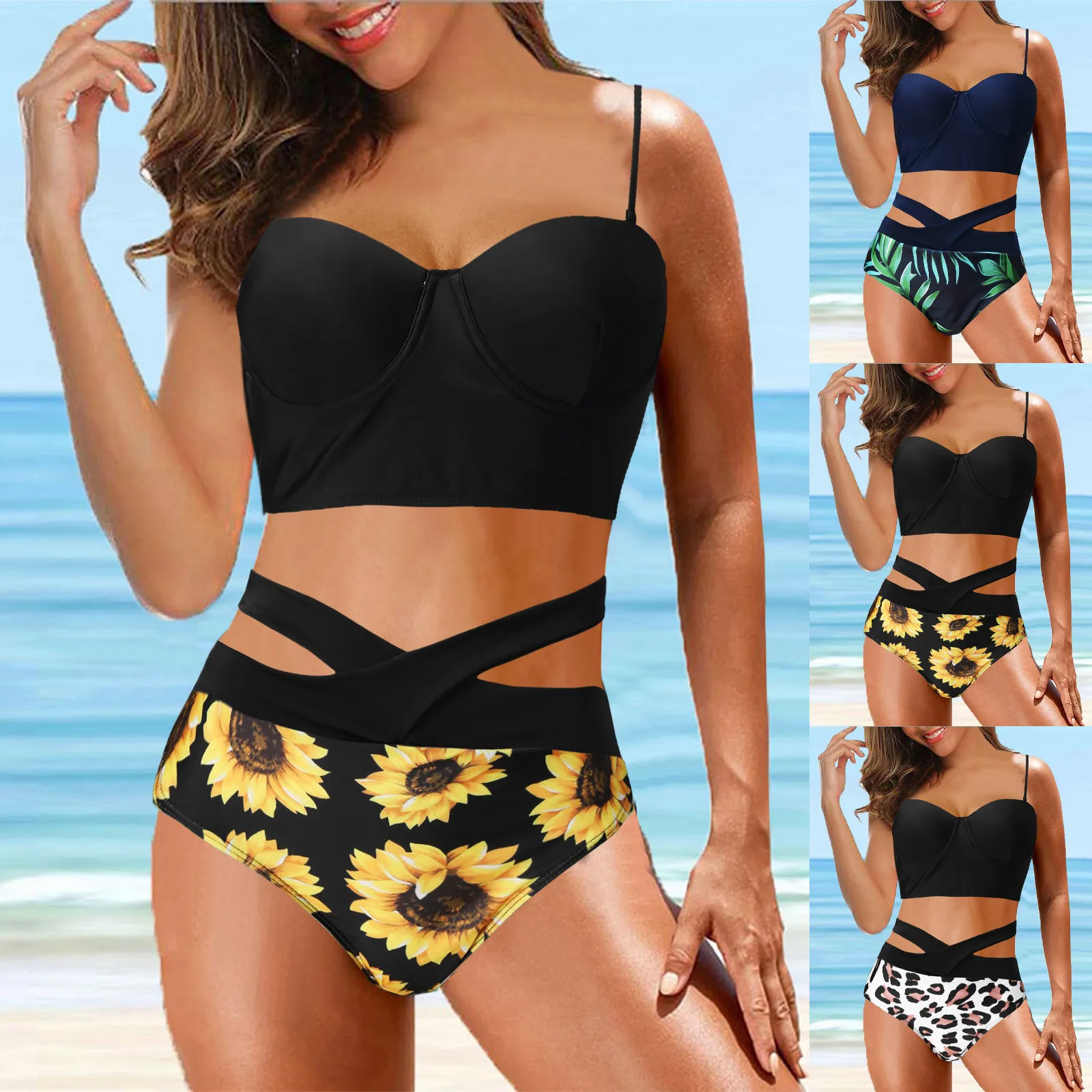 Модный женский винтажный купальник из двух частей жесткий с лямкой на шее и