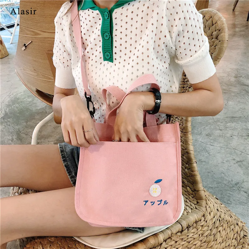 Alasir Fruit Embroidery Ladies Hand Bags Canvas Totes Cross Body Japanese Letter Cute Lady Shoulder Bag | Багаж и сумки