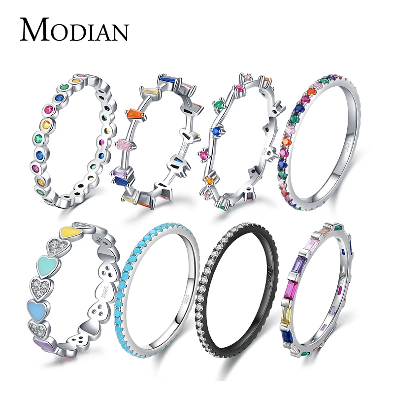 Modian 12สไตล์แท้925เงินสเตอร์ลิง Rainbow สีสันแฟชั่นแหวนสำหรับผู้หญิง Grils เครื่องประดับ