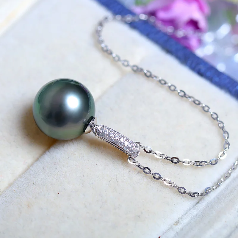 Женская подвеска из белого золота 18 К с натуральным черным таитянским жемчугом |