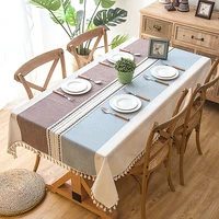 plaid decorative linen tablecloth with tassel waterproof oilproof thick rectangular wedding dining table cover tea cloth