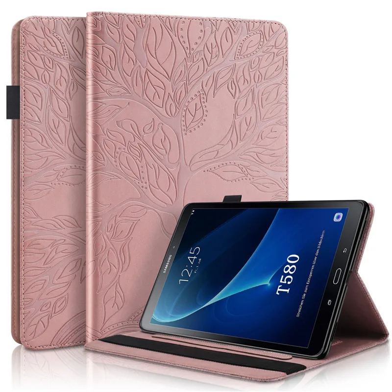 

Тиснение дерево цветок чехол для планшета Samsung Galaxy Tab A A6 10,1 2016 SM-T580 T580N T585 T585C чехол-портмоне с функцией подставки из розового золота