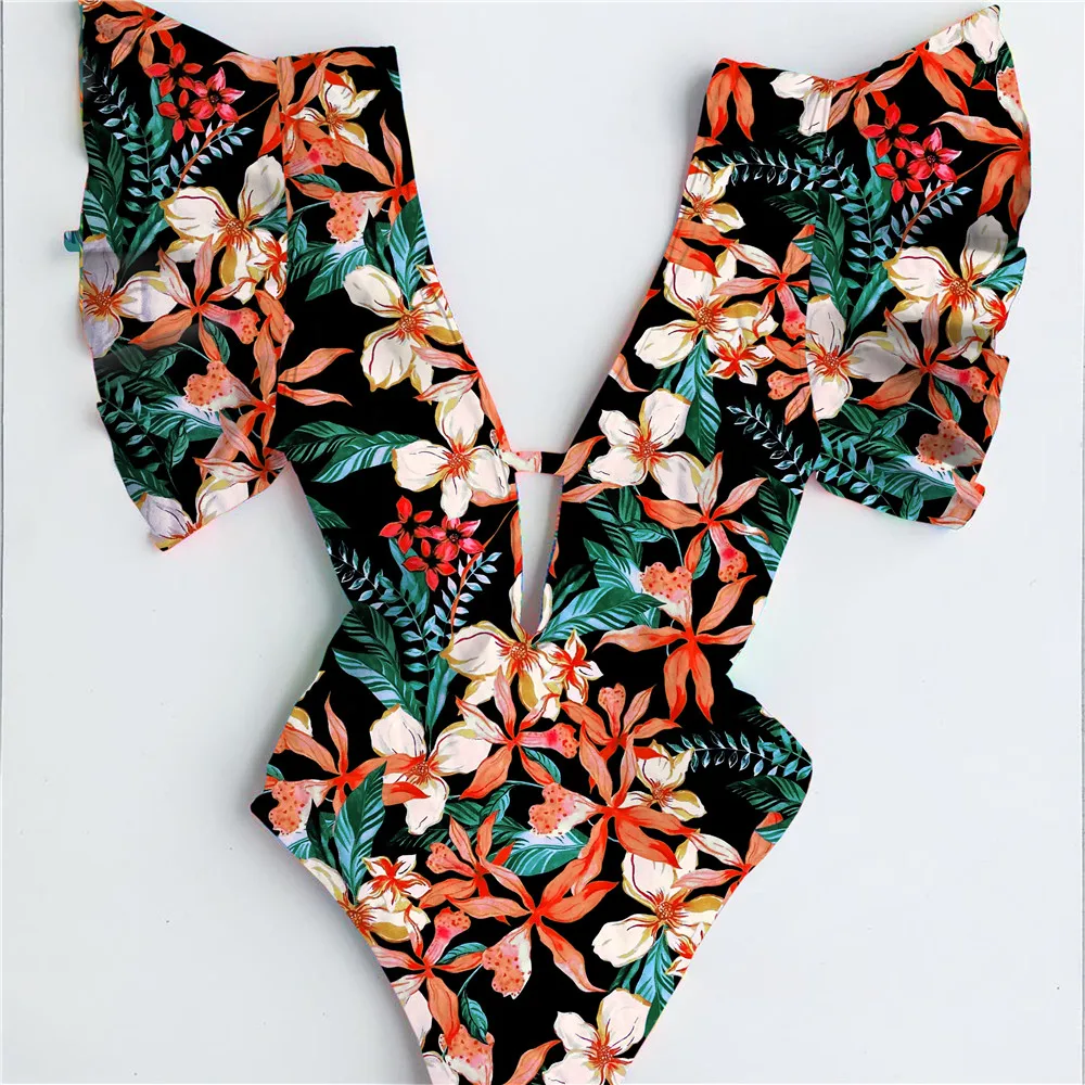 

2021 Sexy One Piece Swimsuit Push Up Swimwear Women Monokini Ruffle Swim Suit Female Belt Bathing Suit Summer Beach Wear
