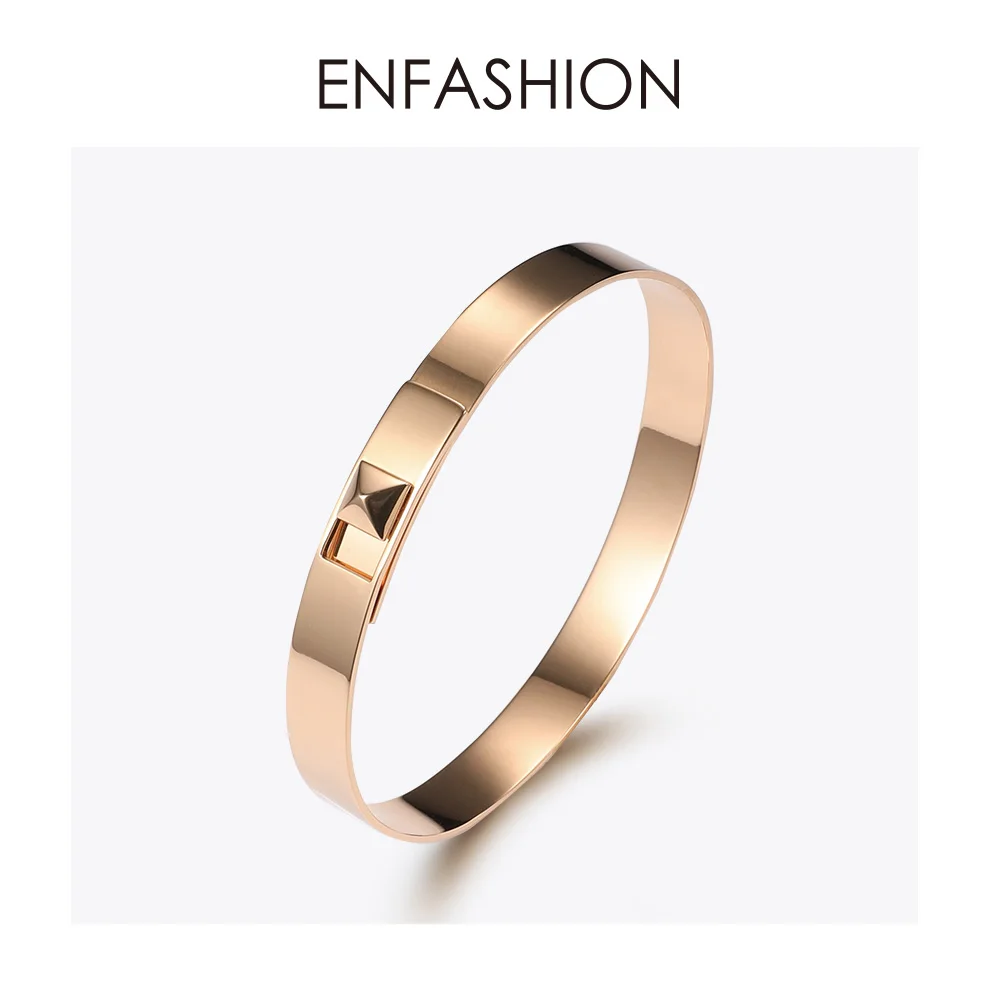 ENFASHION Pyramid Simple Cuff Bracelets Bangles For Women Gold Color Stainless Steel Minimalist Bangle Fashion Jewelry B192053 - Окраска металла: Rose gold color
