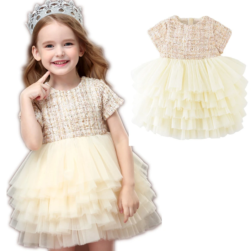 Brand Style Girl Champagne Dress Kids Birthday Wedding Party Elegant Ball Gowns Children Boutique Layered Princess | Детская одежда и
