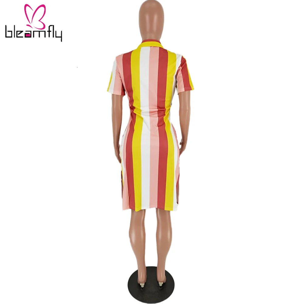 2019 летнее женское модное платье миди с коротким рукавом и полосатым принтом