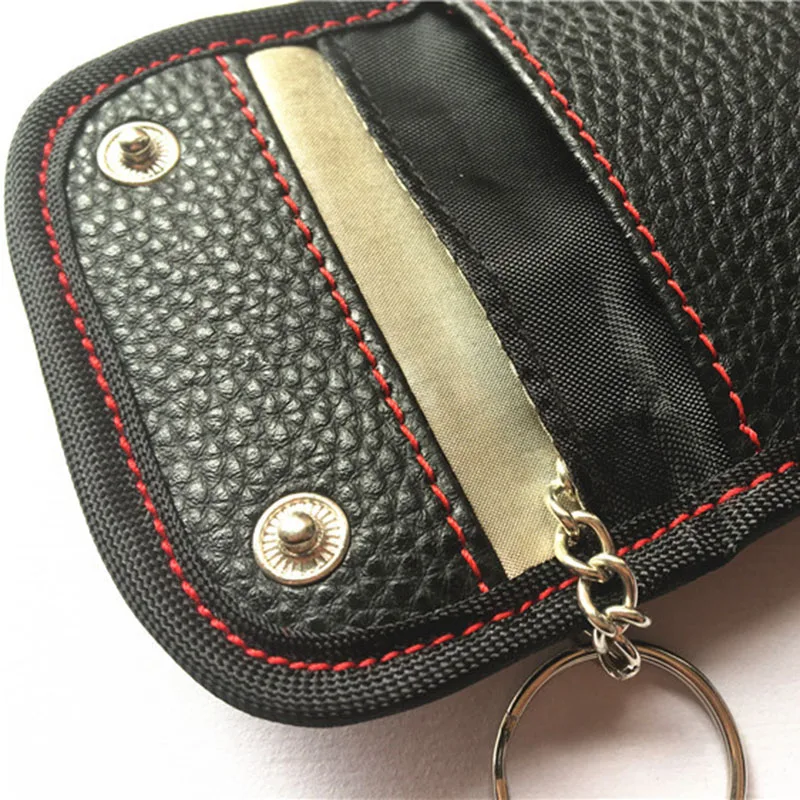 

Mini Leather Car Key Bag Anti-theft Signal Blocking Double Square Key Pouch Case Car General Interior Key Organizer