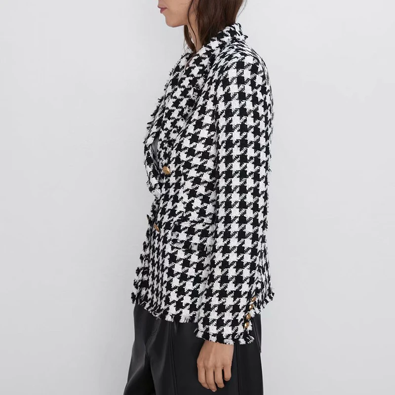 Женский пиджак Bella philosophy клетчатый с длинным рукавом двубортный твидовый