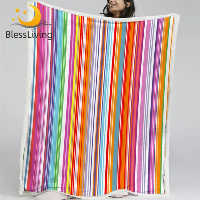 BlessLiving Rainbow Throw Blanket Stripe Blanket For Bed Colorful Bedspreads Modern Bohemian Plush Cobertor Cozy Home Decor 1pc 1