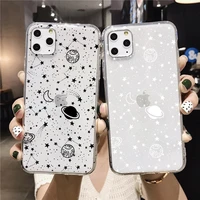 simple space planet stars moon spaceship phone case for iphone 11 12 13 pro max xr x xs max 7 8 plus se 2020 clear soft tpu case