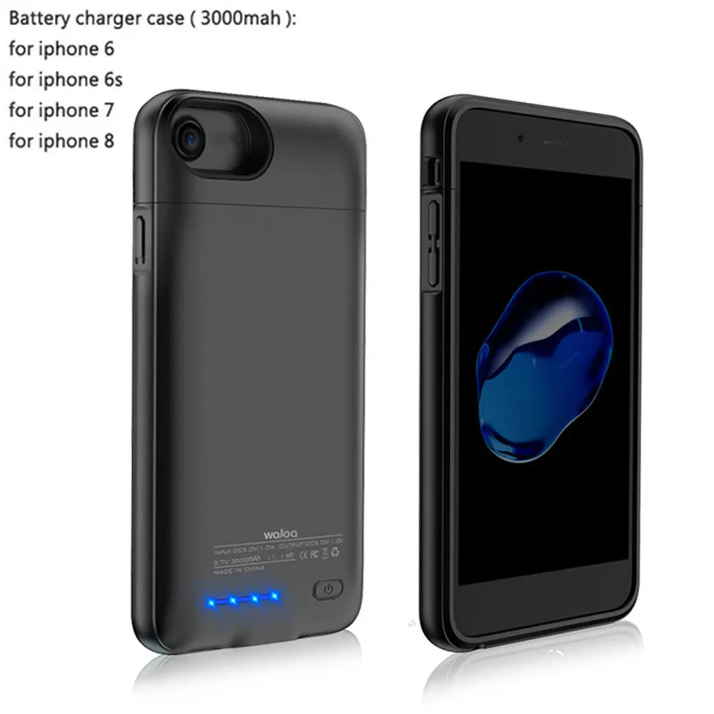 Чехол для зарядного устройства для iPhone 6, 6s, 7, 8 Plus, внешний аккумулятор, чехол, ультра тонкий внешний аккумулятор, чехол для зарядки iP6, 3000/4200 мА/ч - Цвет: Black for 6 6s 7 8